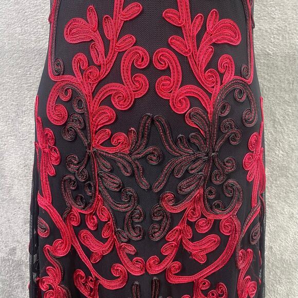 Y2k Midi Dress Size 8 Black Red Floral Embroidered Fairy Grunge Whimsigoth Party - Picture 7 of 16